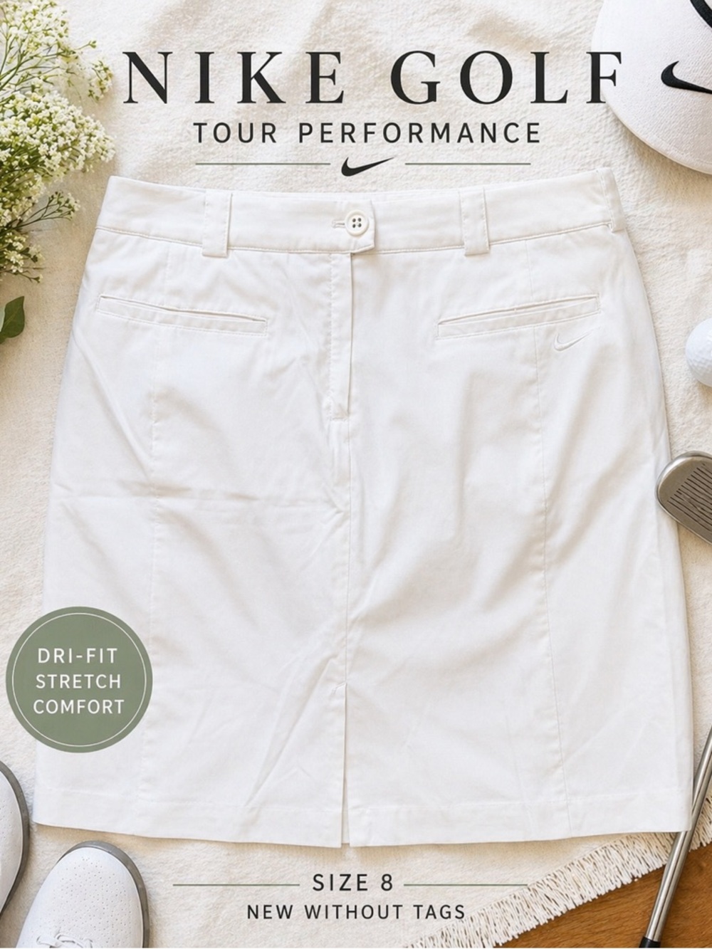Nike Golf Tour Performance White Skort w/ Shorts Size 8 Dri-FIT Skirt